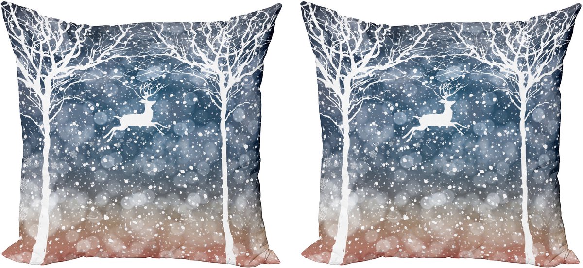 ABAKUHAUS Kerstmis Sierkussenhoes Set van 2, Fliegen Hert Ombre Sneeuw, Modern Accent Dubbelzijdige Digitale Print, 45x45, Blauw en Wit