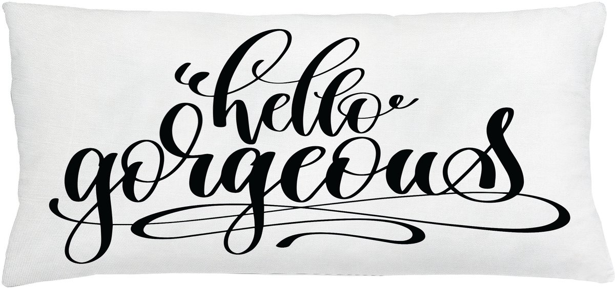 ABAKUHAUS Hallo Wunderschöne Kussenhoes, Kalligraphieguß, Water- en Vuilafstotende Stof met Digitale Print voor Binnen en Buiten, 90 x 40 cm, Zwart en Wit