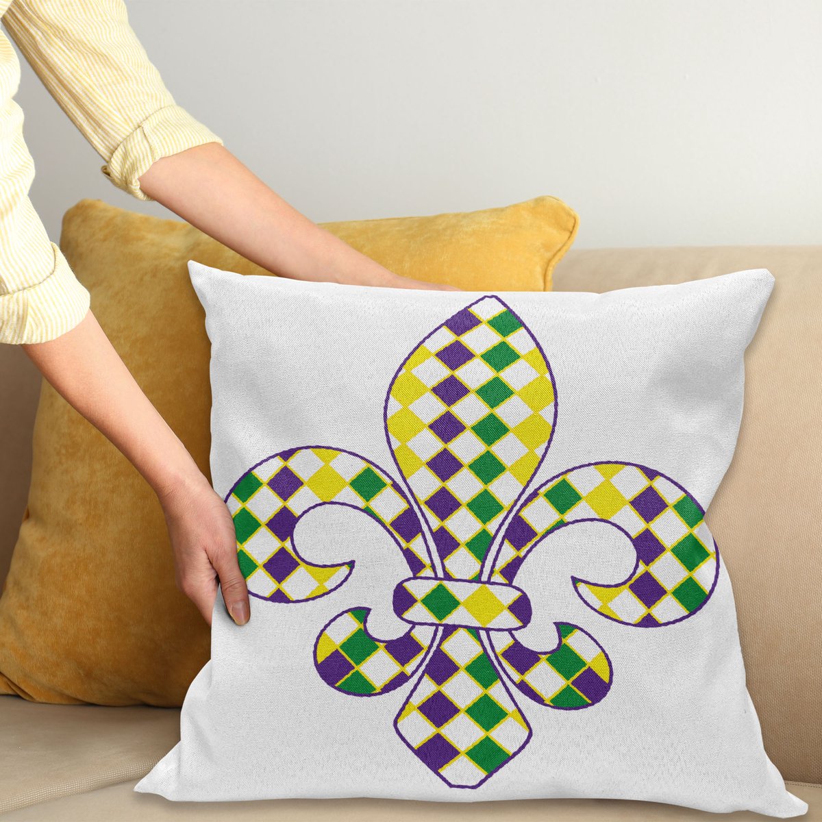 ABAKUHAUS Karneval Kussenhoes, Lily Vintage, Kussenhoes met Dubbelzijdig Patroon, Heldere Digitale Print, Kleurecht, met Ritssluiting, 40 x 40 cm, Groen Geel Lila