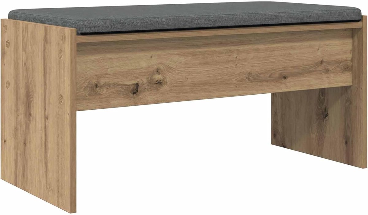 Vloerbank met kussen, Artisan-eiken, 83 x 38 x 40 cm, zitbank, schoenenbank, opslag voor schoenen voor entree, hal, woonkamer, 891559