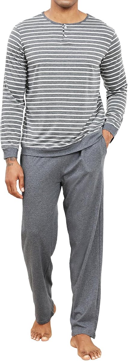 pyjamaset voor heren, met lange mouwen, krijtstreep, top en broek, 2-delige pyjamaset, zachte comfortabele loungewear, herennachtkledingset met zakken