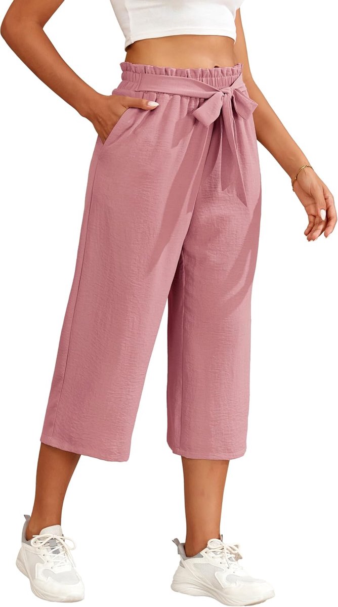 Culotte 3/4 Lichte Wijde Zomerbroek met Zakken Ademende Capri Stijl Vrijetijdsbroek