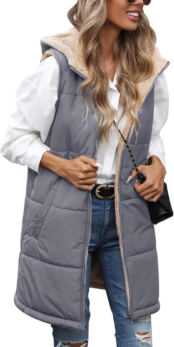 dames lange winterjas mouwloos fleecejack warm gewatteerd vest winter herfst donsvest lang gewatteerde casual lang vest winterjas met capuchon ritssluiting