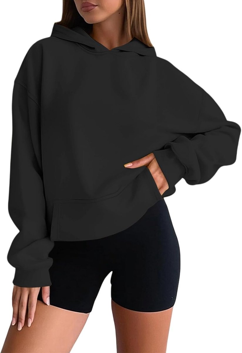 Hoodie voor dames, oversized, katoen, gevoerd, fleece, hoodie, grote maat, warm, losse trui, behaaglijk, lange mouwen, zakken, casual, Cocooning, A19