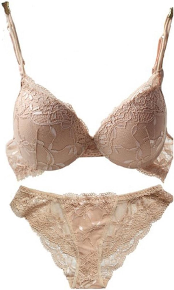 Dames Solid Lace Push Up Bra Set