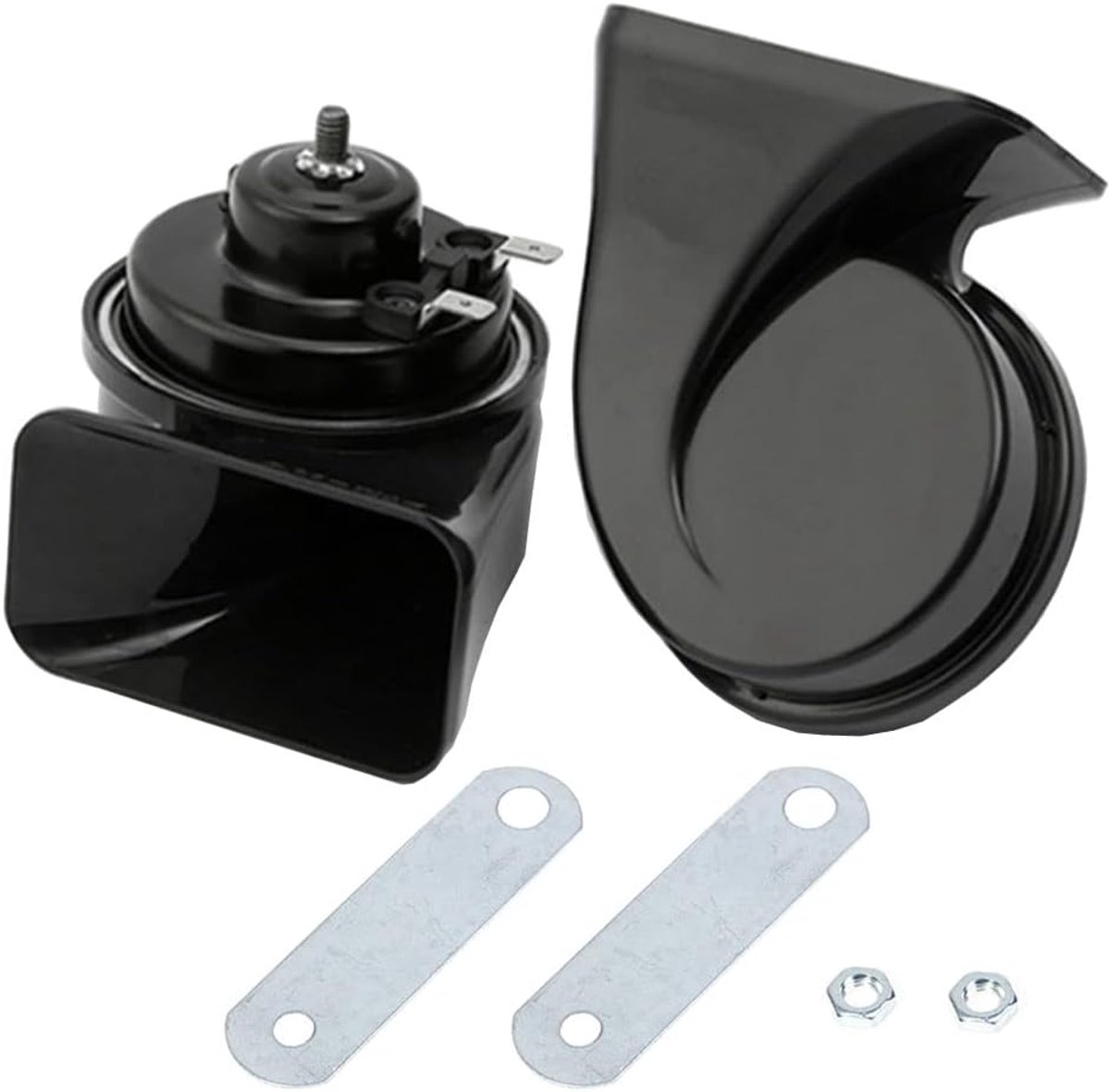 2 stuks Zwart 12V Autohoorn 120DB Super Luide Trein Hoorn Dubbele Tone Motorfiets Hoorn Luchthoorn Vrachtwagen Slakkenluchthoorn Super Trekhoorn Luidspreker Claxon