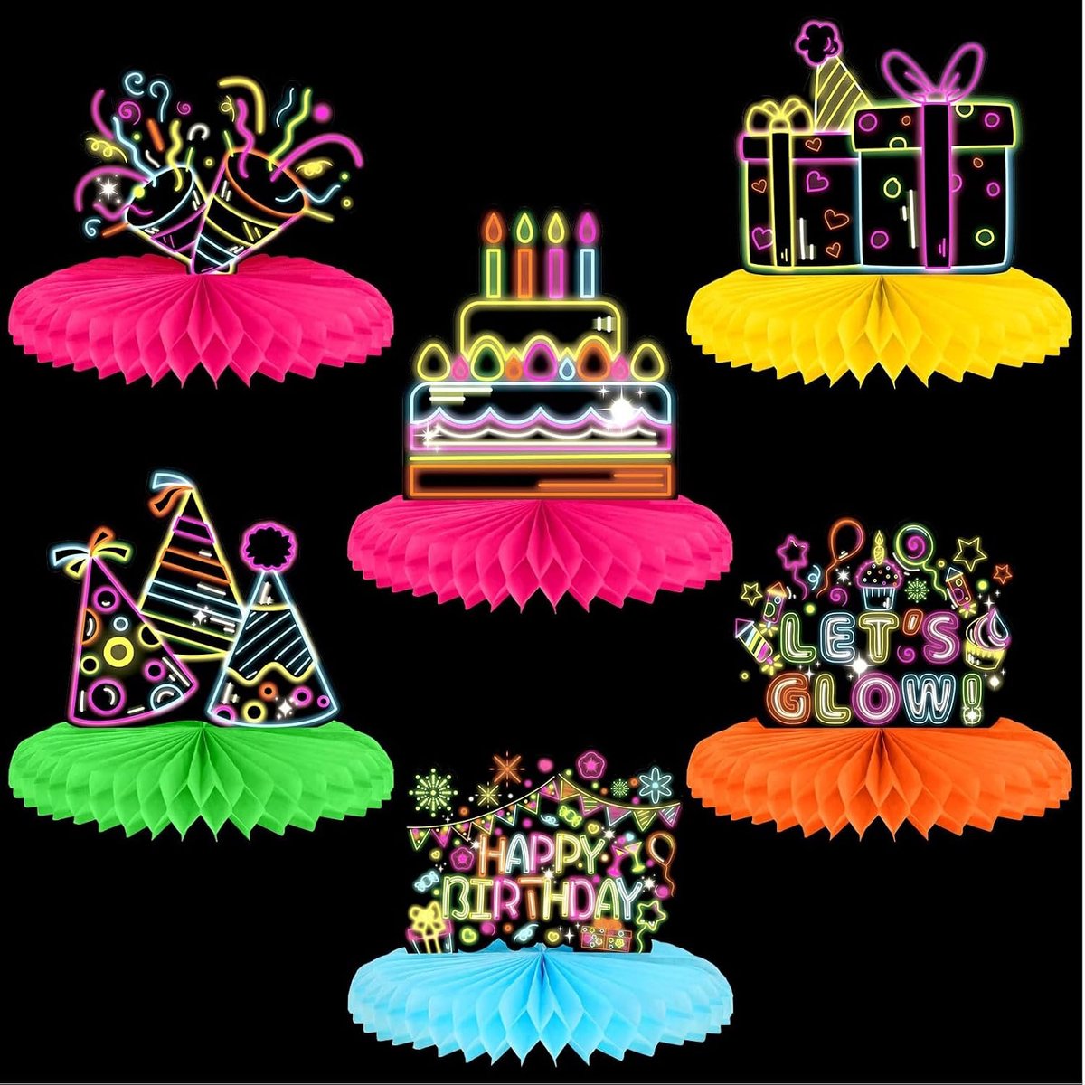6 Stuks Lichtgevende Feest Verjaardag Tafeldecoraties Neon Verjaardag Versieringen Waben Tafelmiddenstukken Voor Tafels Neon