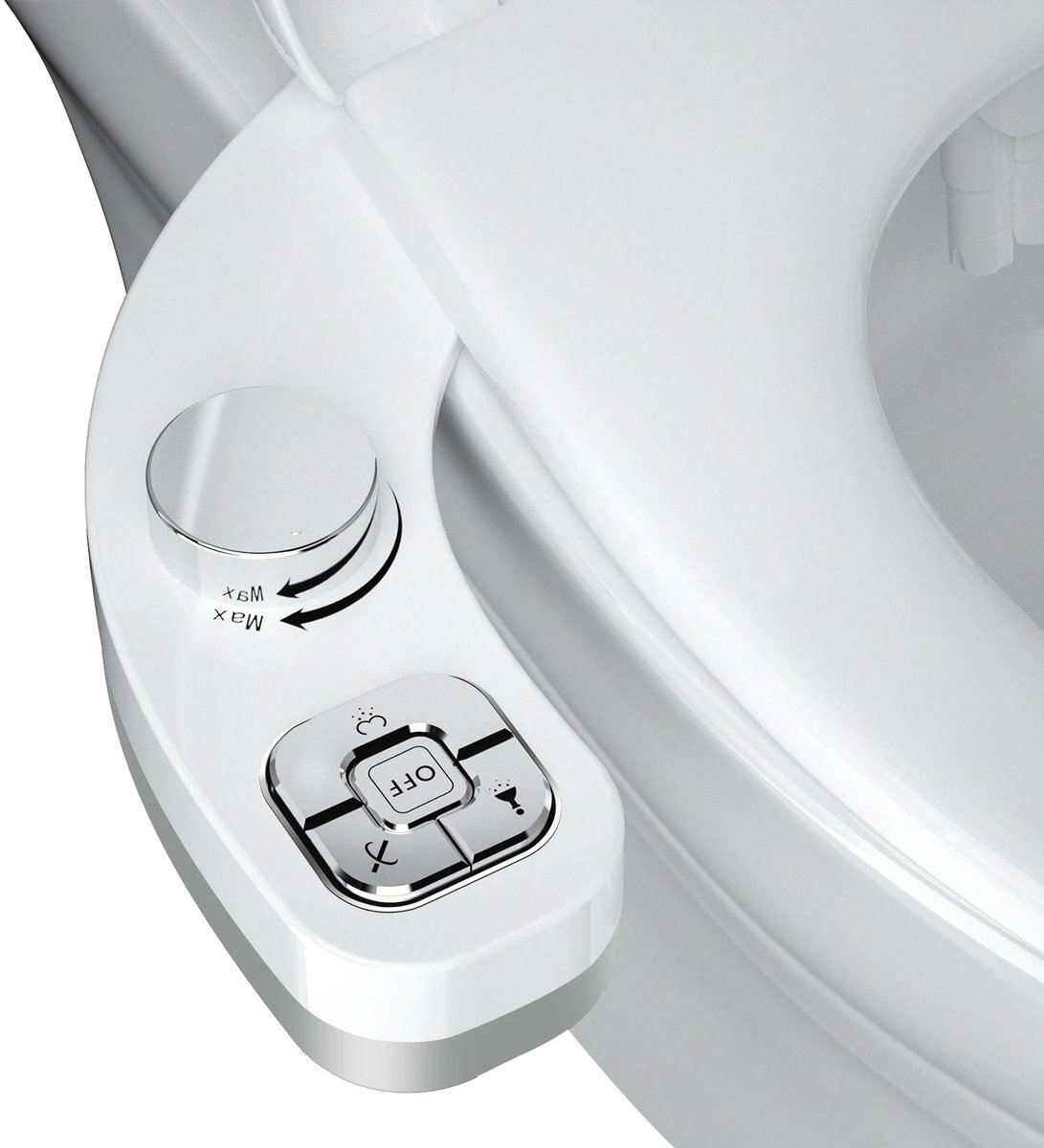 Mosh Stories Bidet met Knop – Niet-Elektrisch Toiletbidet met Dubbel Mondstuk - Voor- en Achterwas - Zelfreinigend & CE - Wit