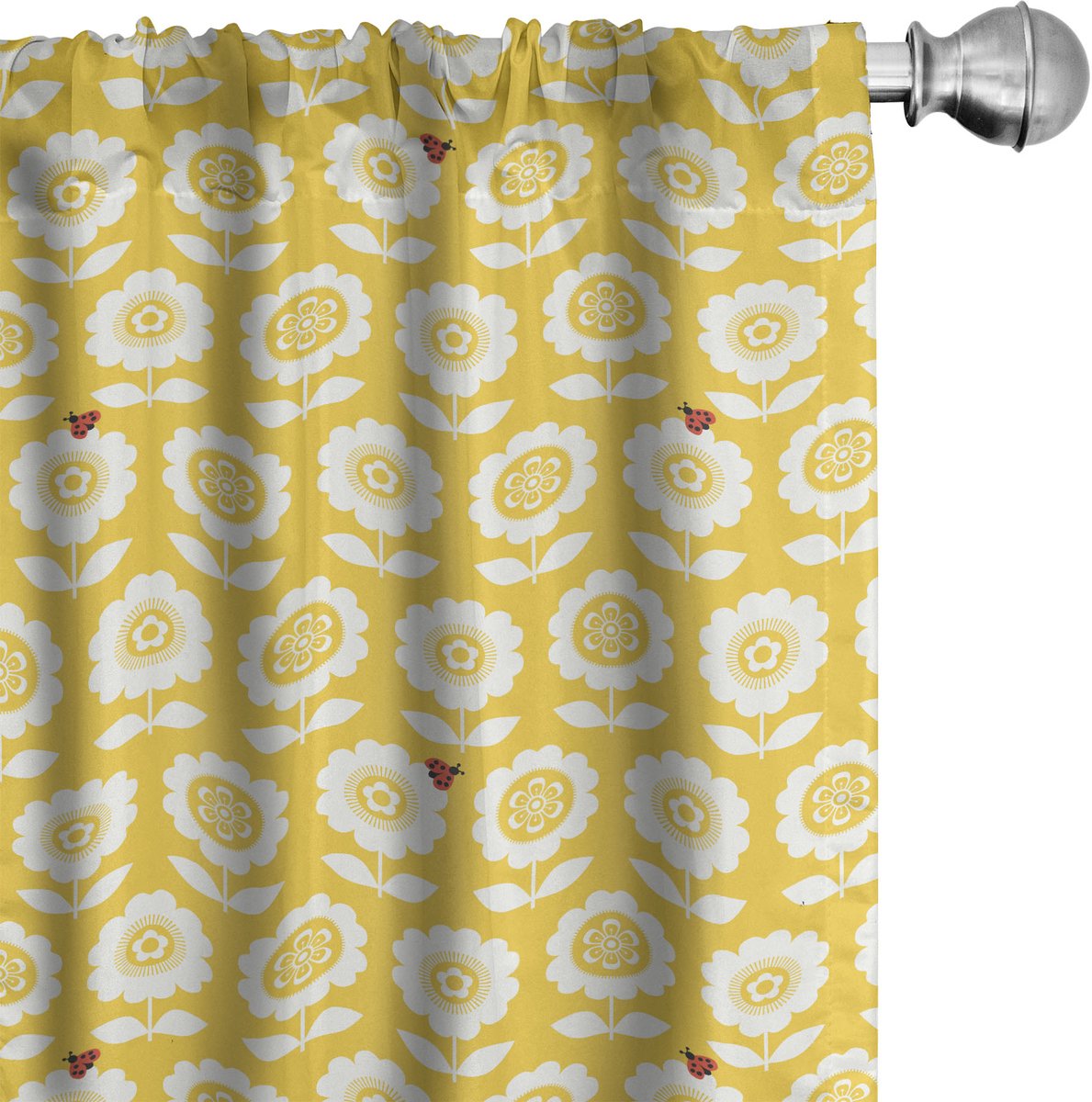 ABAKUHAUS Bloemen Raamgordijnen, Scandinavisch Patroon, Lichtgewicht decoratieve 2-delige set met roedezak, 2 stuks 75 cm B x 225 cm L, Vermiljoen Geel
