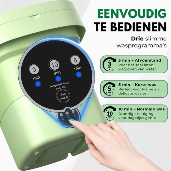 Boncy® Premium Mini Wasmachine met centrifuge - 11L Groen - Compacte Opvouwbare Miniwasmachine - Kleine Wasmachine Opvouwbaar - Ideaal voor Camping Apartement Kamer of Reizen - 4 kg + van Boncy — afbeelding 3