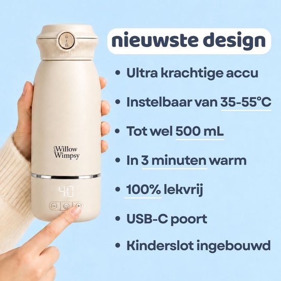 Draagbare Flessenwarmer Onderweg - Draadloos - Alle Merken - 500 mL - Baby Flesverwarmer - Thermosfles — afbeelding 2