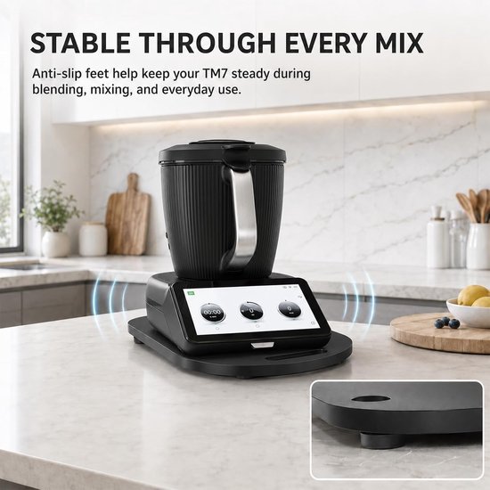 Schuifplank voor Thermomix TM7, schuifplank met 2 wielen en antislip voeten, 8 mm dik acryl, zonder boren, gemakkelijk te reinigen, zwart — afbeelding 3