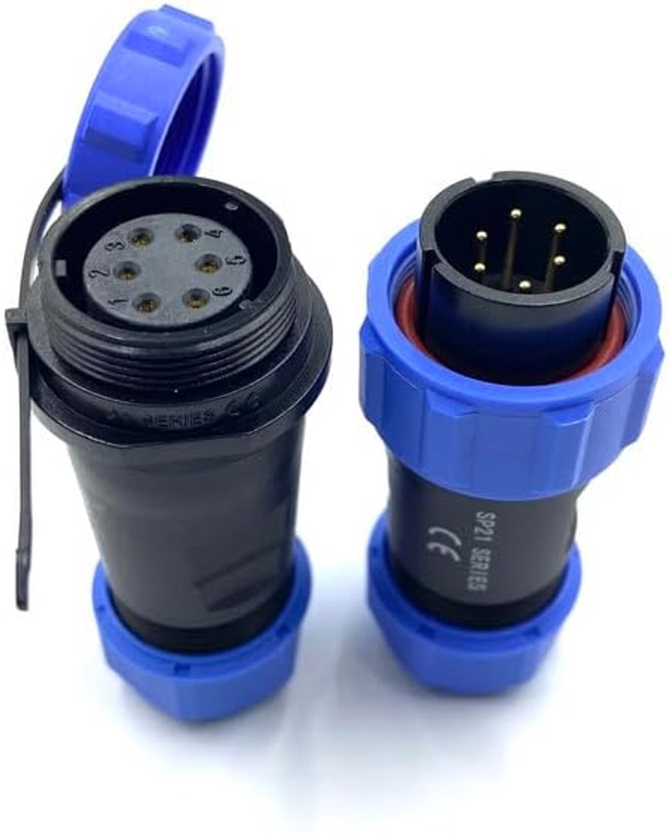 Luchtvaartstekker, SP21, 6-polig, IP68, 6-pins, soldeervrije luchtvaartstekker, waterdichte en stofdichte luchtvaartstekker voor buitenlampen, gebruikt 500 V 25 A (12 AWG kabel met