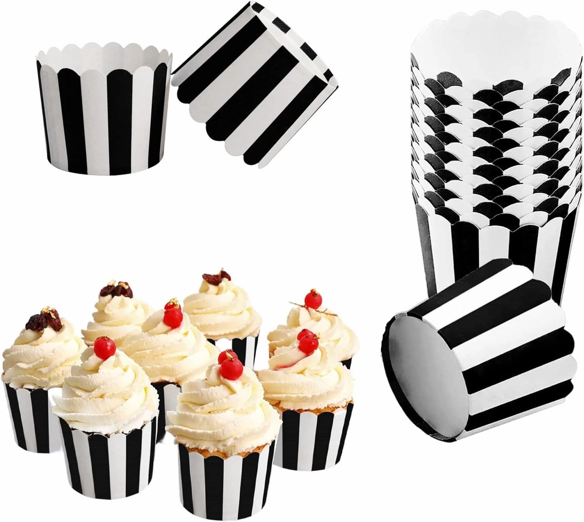 50 stuks papieren vormpjes voor muffins, wegwerpvormen voor harde cupcakes, bakbekers van papier voor verjaardagsfeest, bruiloft, Halloween, dessert, zwart