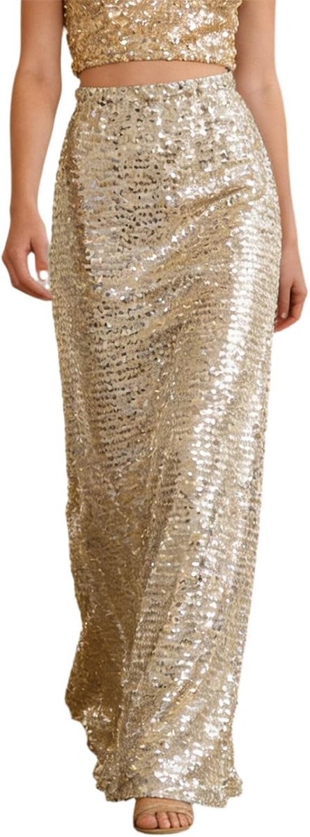 Damesrok met hoge taille, geplooid, uitlopend, lang, vloeibaar, elegant, charmant, voor feest, bruiloft, lente, ruches, ademend, dames, A166
