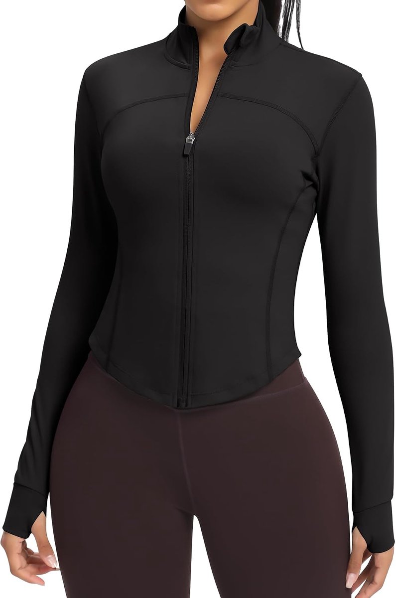 Jas Volledige Zip UP Workout Atletische Bijgesneden Jas met Duimgaten Running Yoga Sportkleding
