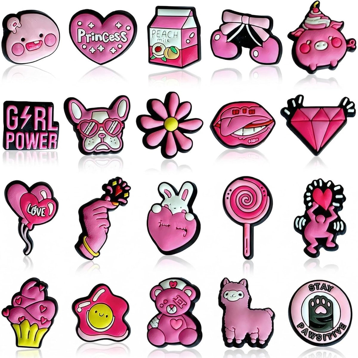 Bedels, roze schoendecoraties van pvc, pinnen schoenbedels, pinnen voor schoenCrocs, roze schoendecoraties, bedel pinnen voor jongens, meisjes.