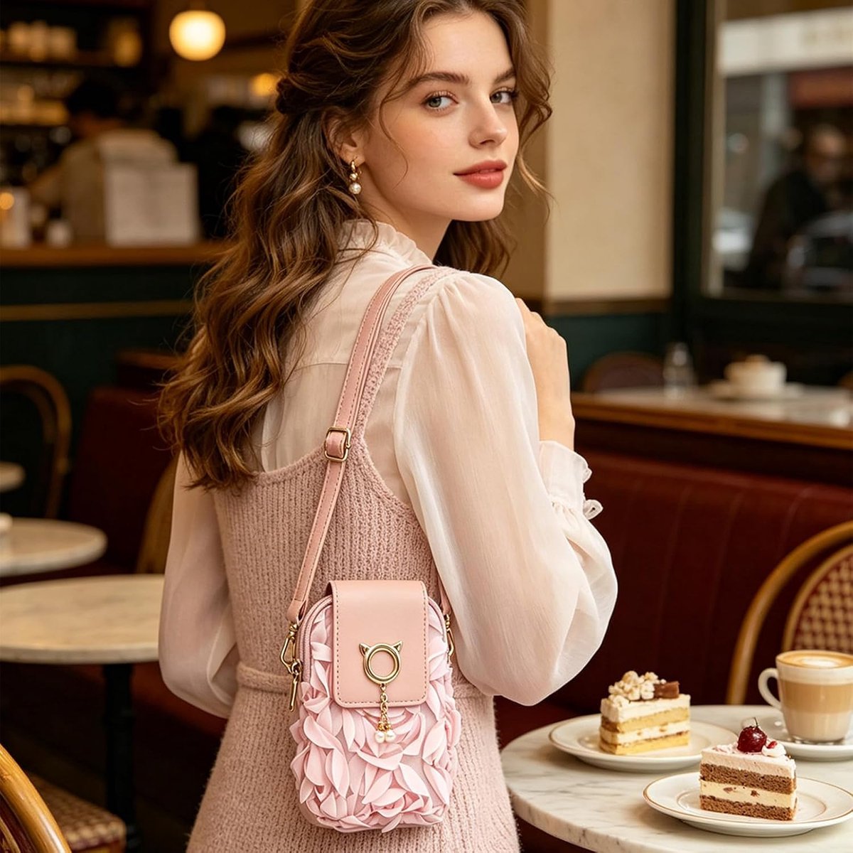 Crossbody Tas 3D Bloemen, Leuke Roze Cross Body Tas Vrouwen met Afneembare Verstelbare Riem, Lederen Rozen Mobiele Telefoon Tassen met Rits voor Vrouwen Zomer Strand Bruids Prom Party Bruiloft thumbnail 5