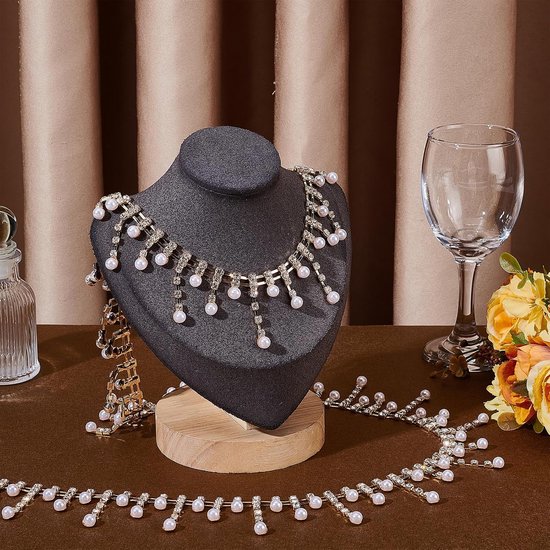 2 Yards Parel Kwastje Strass Trim Ketting, Strass ingelegde Parel Kralen Kettingen String Kwastjes Strip voor Bruiloft Feest Kleding DIY Decoratie — afbeelding 4