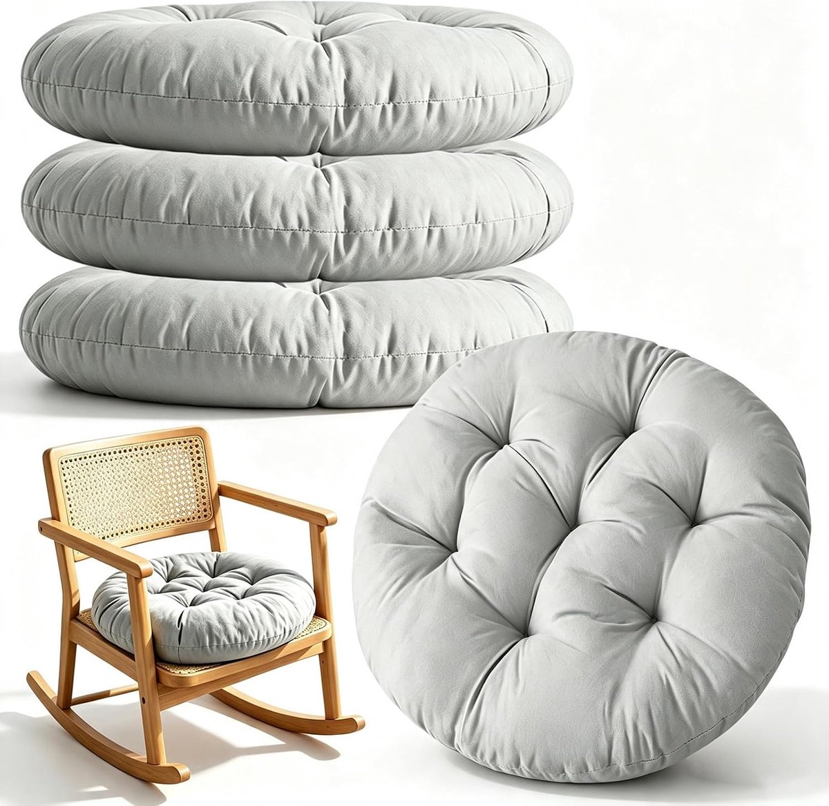 Set van 4 ronde zitkussens, rond, 40 cm, comfortabel stoelkussen, vloerkussen voor eetkamer, bureaustoel, tuinstoel, keukenstoel, woonkamer, lichtgrijs