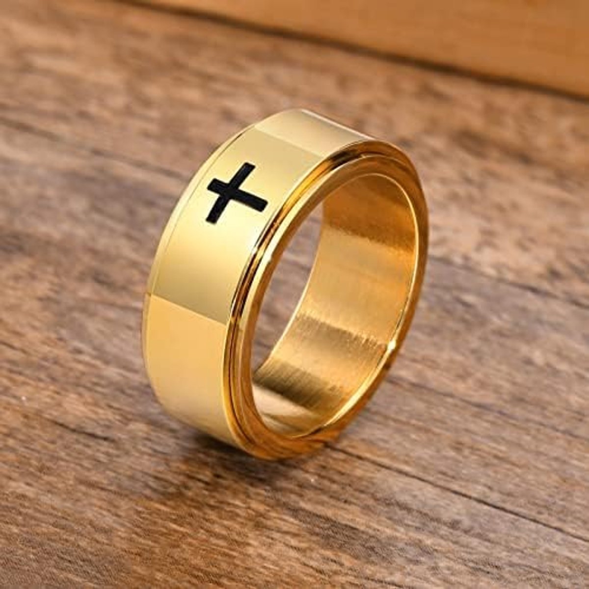 Ring voor heren, roestvrij staal, kruis, 8 mm, anti-stress, cadeau-idee voor Vaderdag, verjaardag, bruiloft, Kerstmis