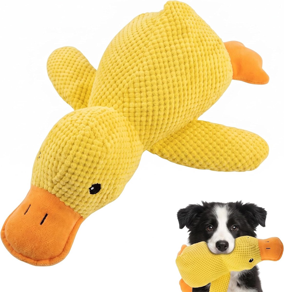 Eend voor honden, anti-stress eend hond, geel hondenspeelgoed, piepspeelgoed hond knuffeldier voor middelgrote