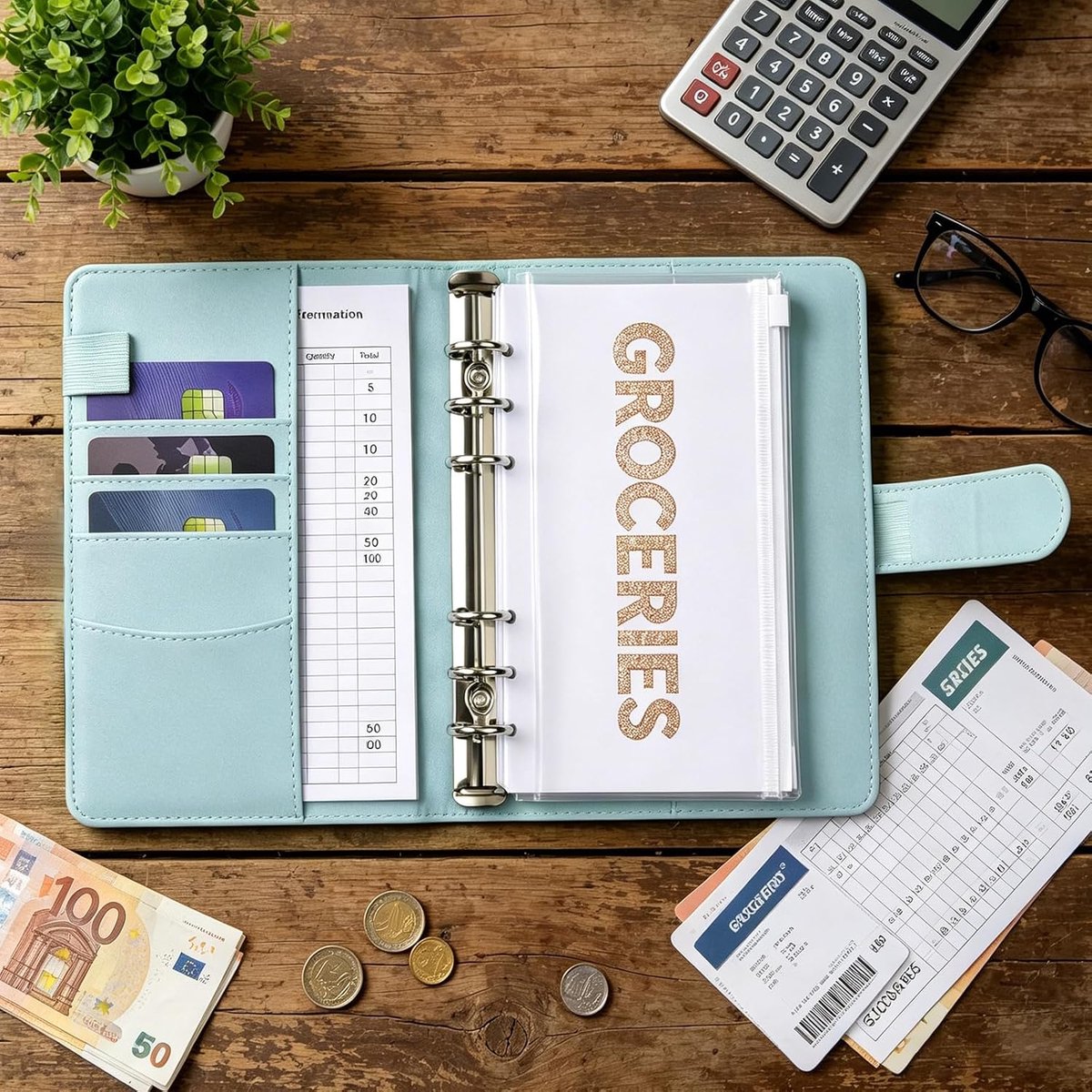 PU-lederen ringband, A6, budgetplanner, zachte omslag, bescherming voor losse bladen, ringband, A6, navulbaar, voor vergaderingen, budgetplanner, schoolnotities en reisdagboeken