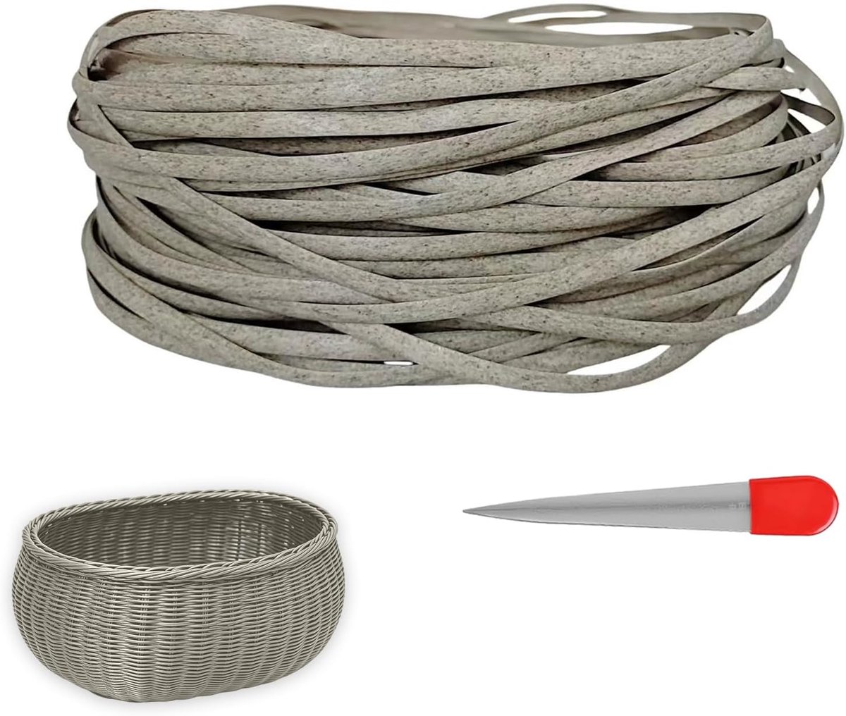 65 m kunststof rotan reparatiemateriaal, plat geweven PE-rotan met weefgereedschap, kunststof geweven rotan voor outdoormeubels, tuin, tafelmand (linnen)