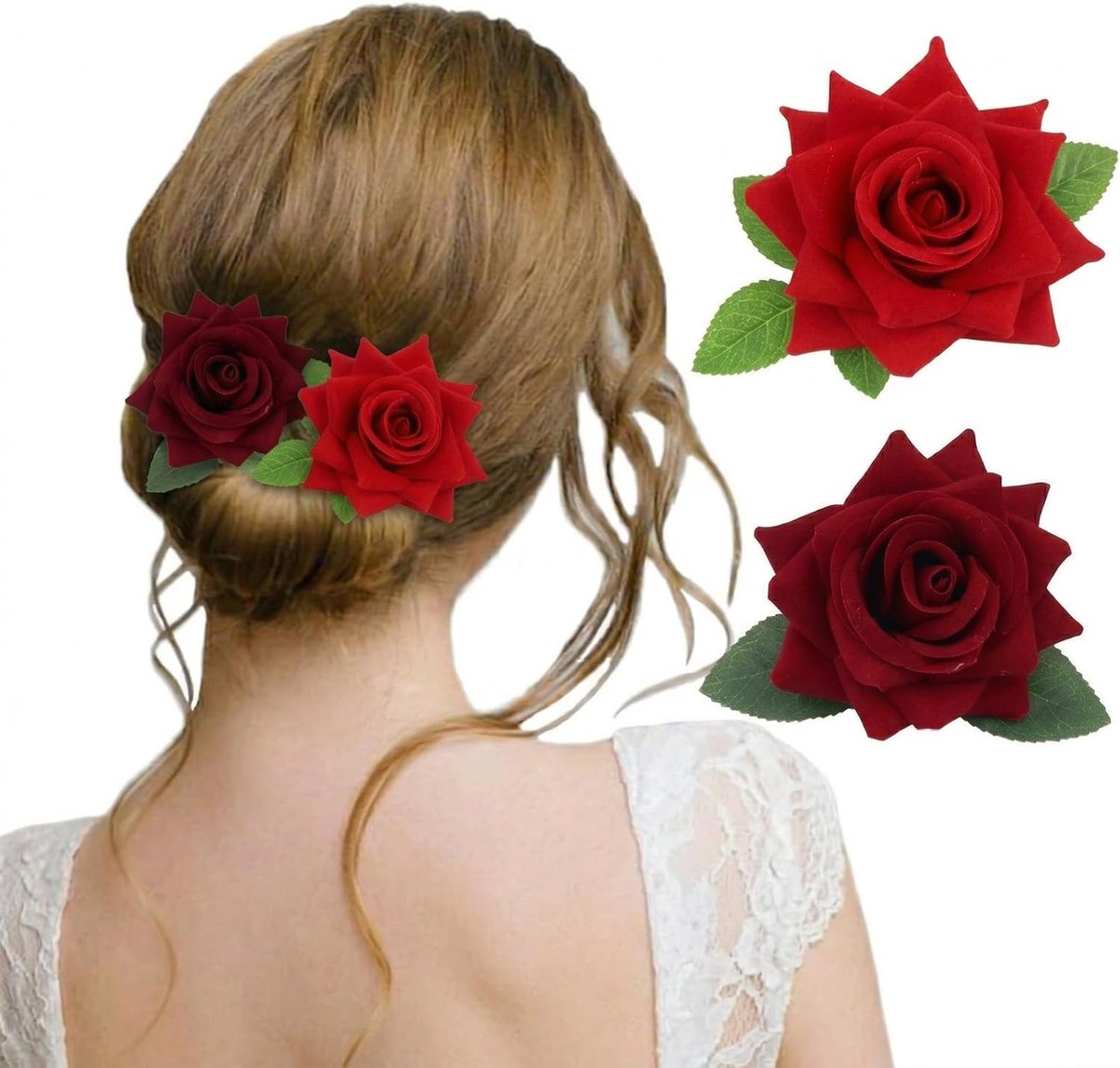 2 stuks haaraccessoires bloemen haarspeld bloem voor dames meisjes 9,5 cm haarclip bloem kunstroos in rood en donkerrood, bloemen haarclip voor bruiloft, party, strand, boho haaraccessoire