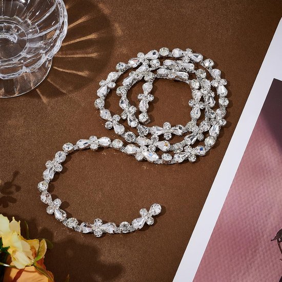 1 Yard Crystal Applique Strips, 0,6 Inch Strass Close Chain Trim Strip Crystal Fringe, Bling Versiering voor Sieraden Ketting Tassen Boeket Kleding DIY — afbeelding 4