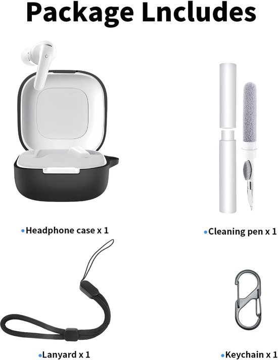 hoes voor Soundcore R60iNC open-ear koptelefoon, schokbestendig, toergy waterdicht, zacht en duurzaam, met koord, sleutelhanger en reinigingstool, zwart — afbeelding 4
