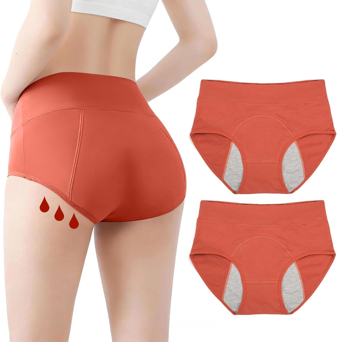 Set van 2 incontinentieslips voor dames, wasbaar, anti-urineonderbroek, voor dames, wasbaar, menstruatieondergoed met hoge absorptie, menstruatieslips (Oranje, XXL)