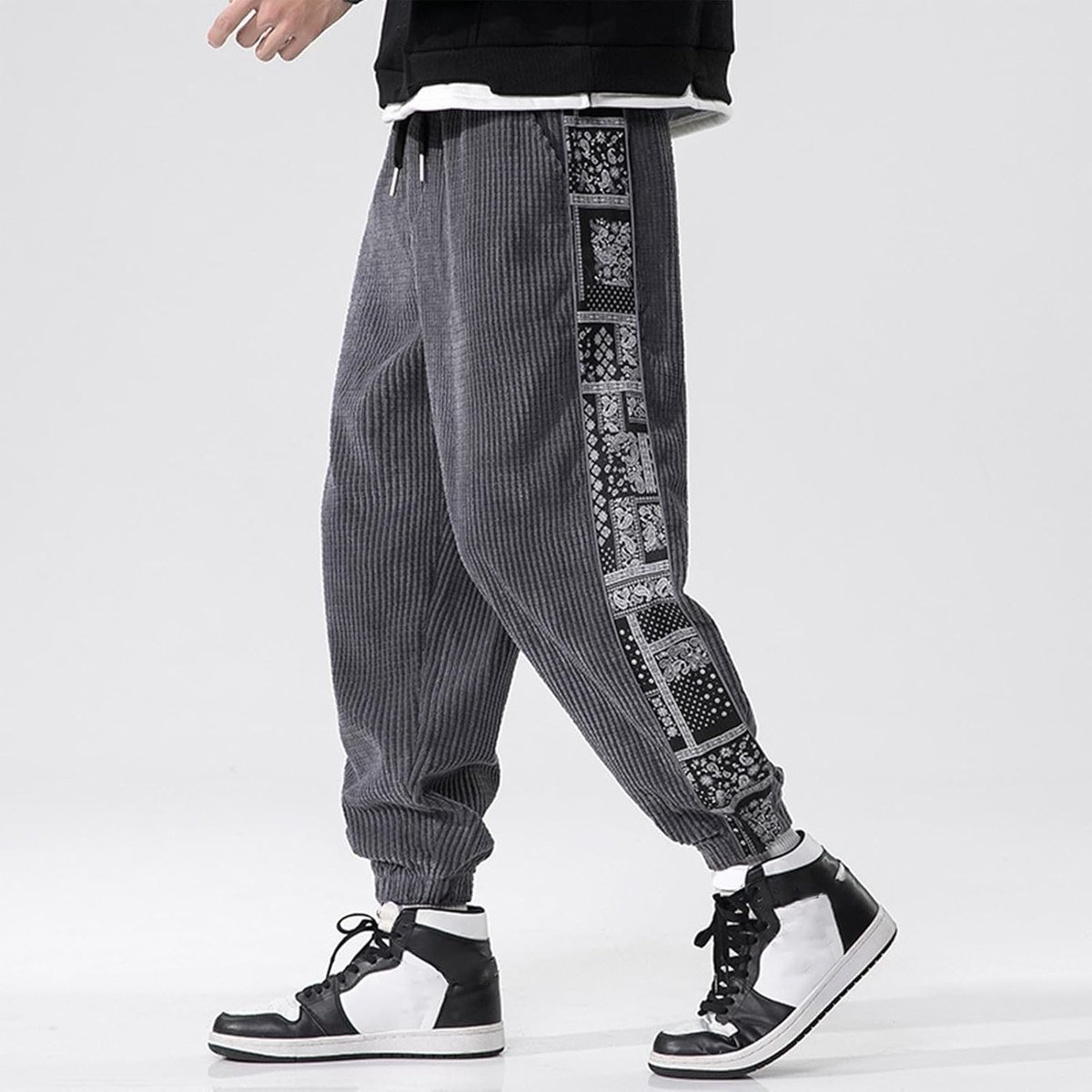 Maat Japanse sportbroek van corduroy met cashewprint voor heren