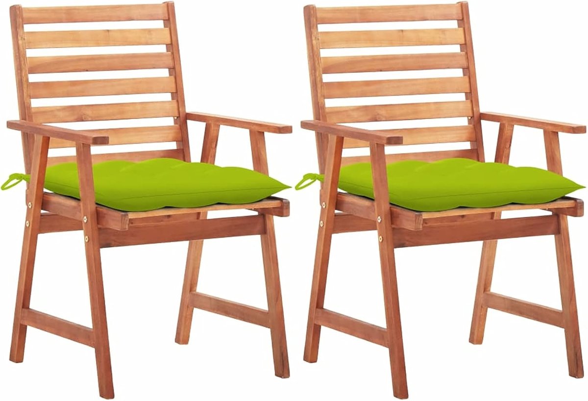 2 stuks stoelen voor buiten, met kussens, eetkamerstoelen van massief acaciastoelen, stoelen met armleuningen, eetkamerstoelen voor buiten, tuin, terrassen