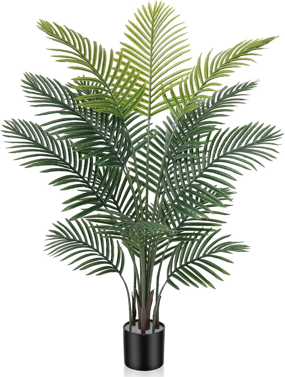 Kunstpalmboom 1,5 m - kunstplanten met 12 realistische takken - nep tropische vloerplanten potten Areca Palm voor thuiskantoor decor