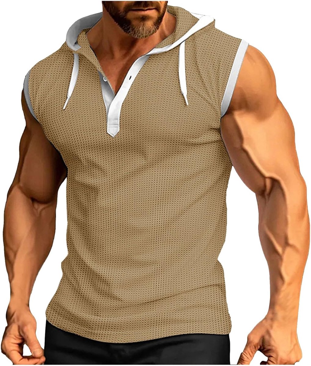 Gymnastiekvest voor heren, trainingsvest zonder mouwen, zwaar, zomersport, fitness, vest met capuchon voor heren