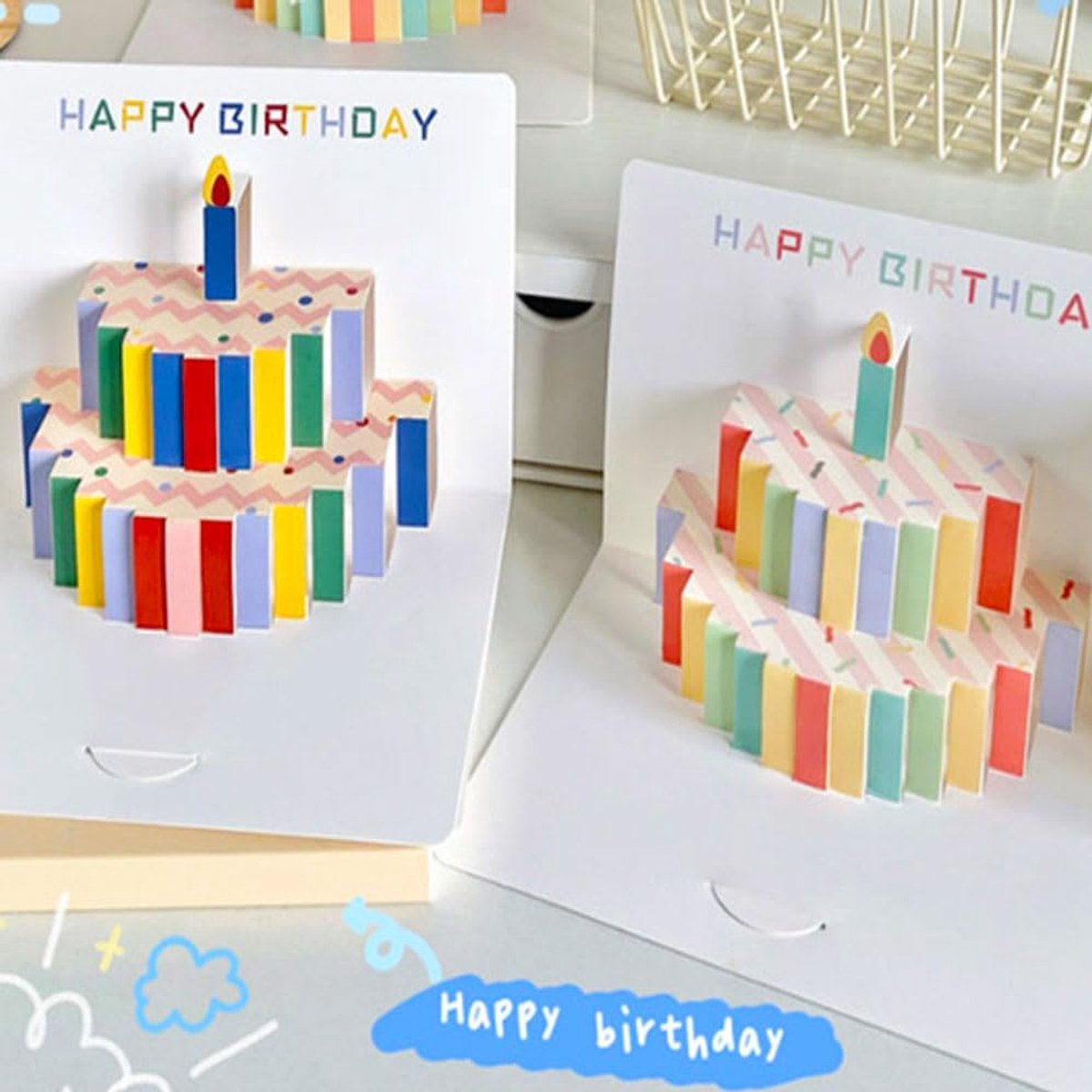 3D pop-up verjaardagskaart met taart, set van 2 creatieve vouwkaarten met persoonlijk berichtenvak, handgemaakte papieren kunst om cadeau te geven aan familie en vrienden