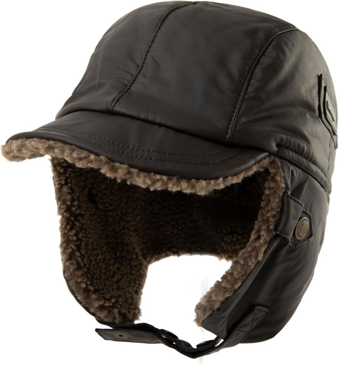 Warme trappermuts heren kunstleer hoed unisex pilotenmuts bontmuts