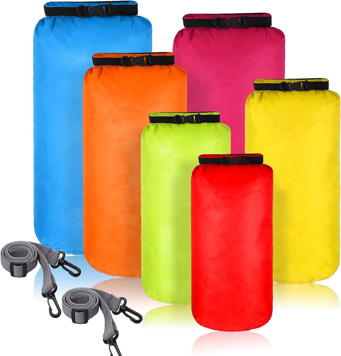 6 stuks waterdichte droge tas set 6 maten lichtgewicht zak en lange verstelbare schouderriem 20/15/10/8/5/3l outdoor houden gear spullen zak voor kajakken camping backpacken boot wandelen