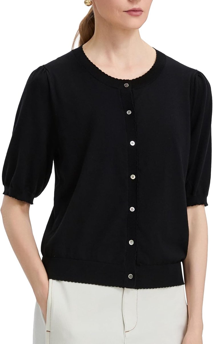 Korte mouwen, ronde hals, lyocell zijde, licht, vloeiend, pofmouwen, katoen, knoopsluiting, zomer, casual, chic, XS-XXL