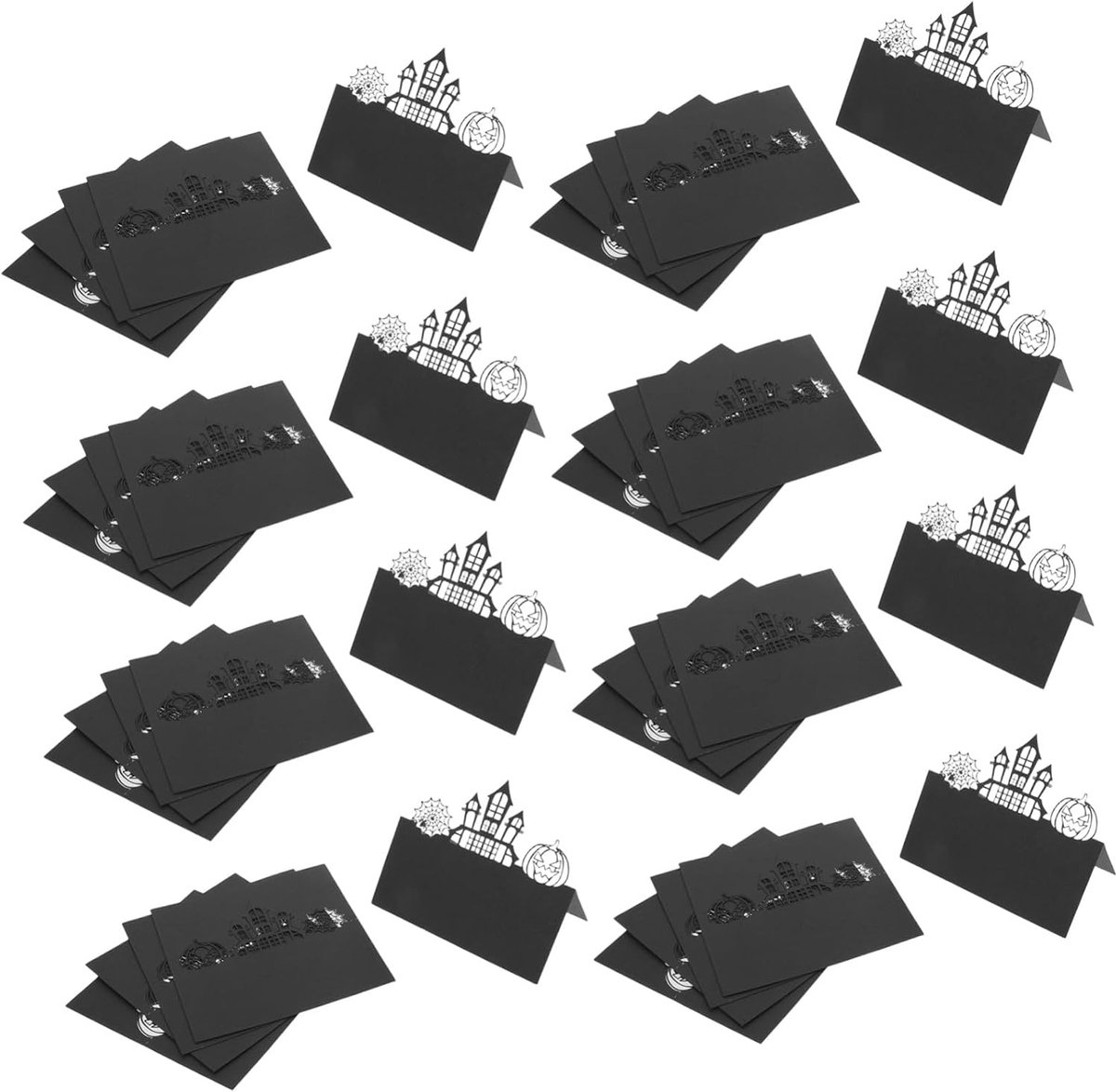 50 Stuks Zwarte Uitgeholde Halloween Naamkaartjes voor Diners Bruiloften Papieren Tentkaarten voor Tafelschikking Multifunctionele Plaatskaarten voor Feestdecoraties