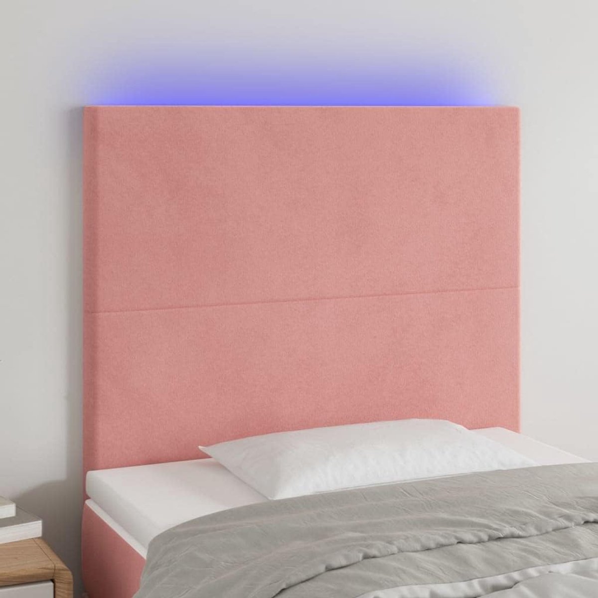 Fluweel, roze, 80 x 5 x 118/128 cm, in hoogte verstelbaar, led-strip, snijbaar, uitstekende rugsteun, modern design voor slaapkamer
