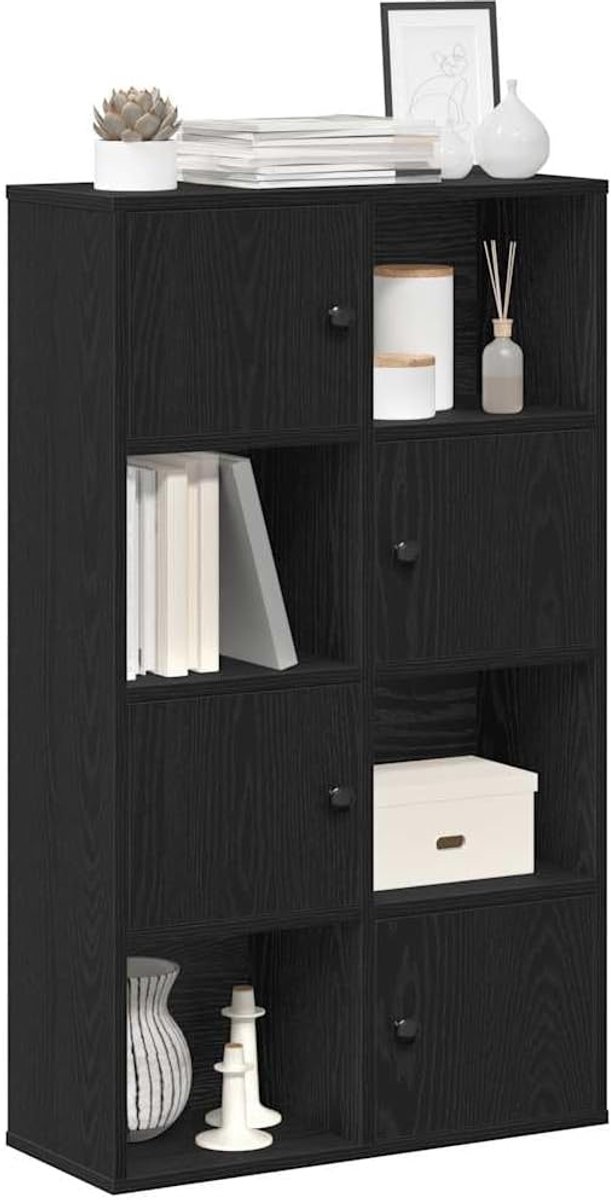 Boekenkast met deur, opbergrek voor thuis en op kantoor, houten rek met verstelbare deur links/rechts, meubels