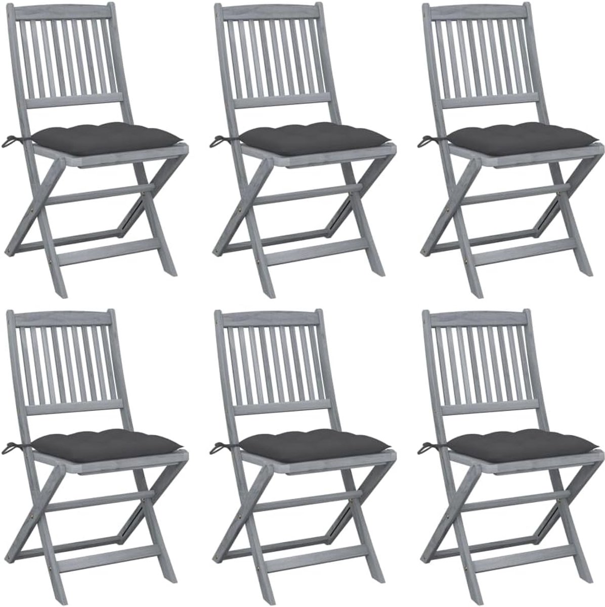 Tuinstoel van massief acaciahout in grijs, 6 stuks, met zitkussens, belastbaar tot 110 kg, ideaal voor terras en terras