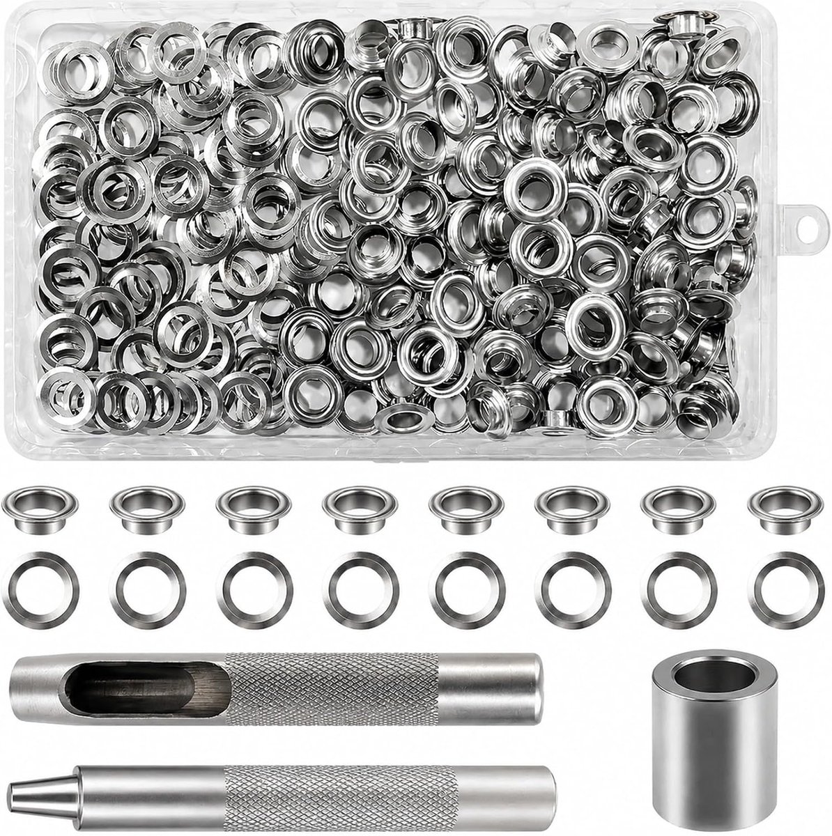 Gereedschapsset voor ogen, 120 stuks, 6 mm ogen, zilveren metalen ogen