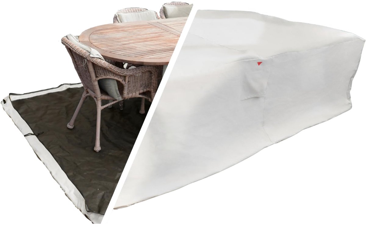 Famanu Tuinmeubelhoes 235×180×95 cm - 600D Oxford PVC-gecoat, waterdicht, UV-bescherming, 2 ventilatieopeningen, rits & trekkoord, zand wit