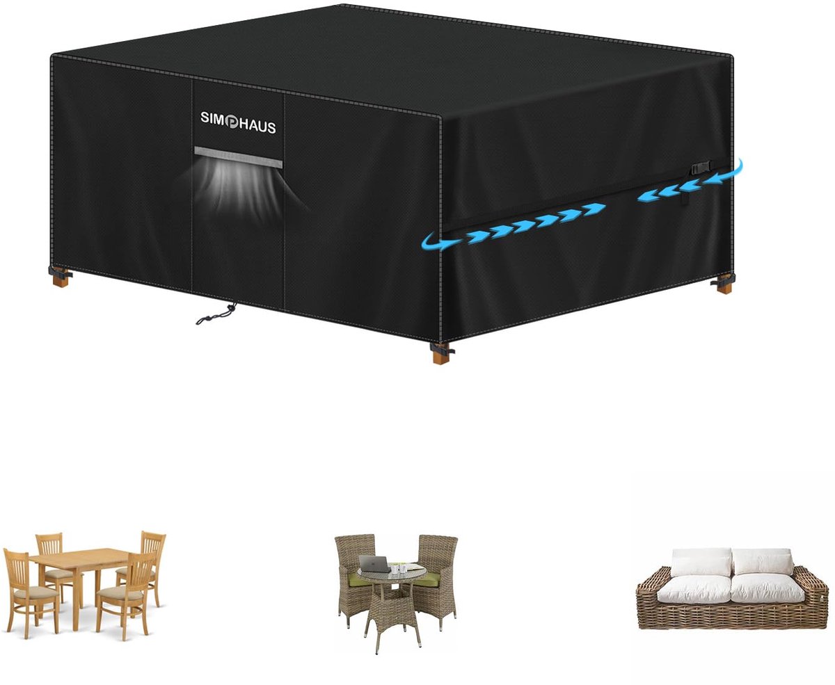 Famanu Tuinmeubelhoes Waterdichte Beschermhoes voor Tuintafel Tuinset Beschermhoes met Luchting,420D Oxford UV Bestendig Winddicht Afdekhoes,Tuintafelhoes,Afdekking voor Tuinmeubelen 120x80x75cm wit