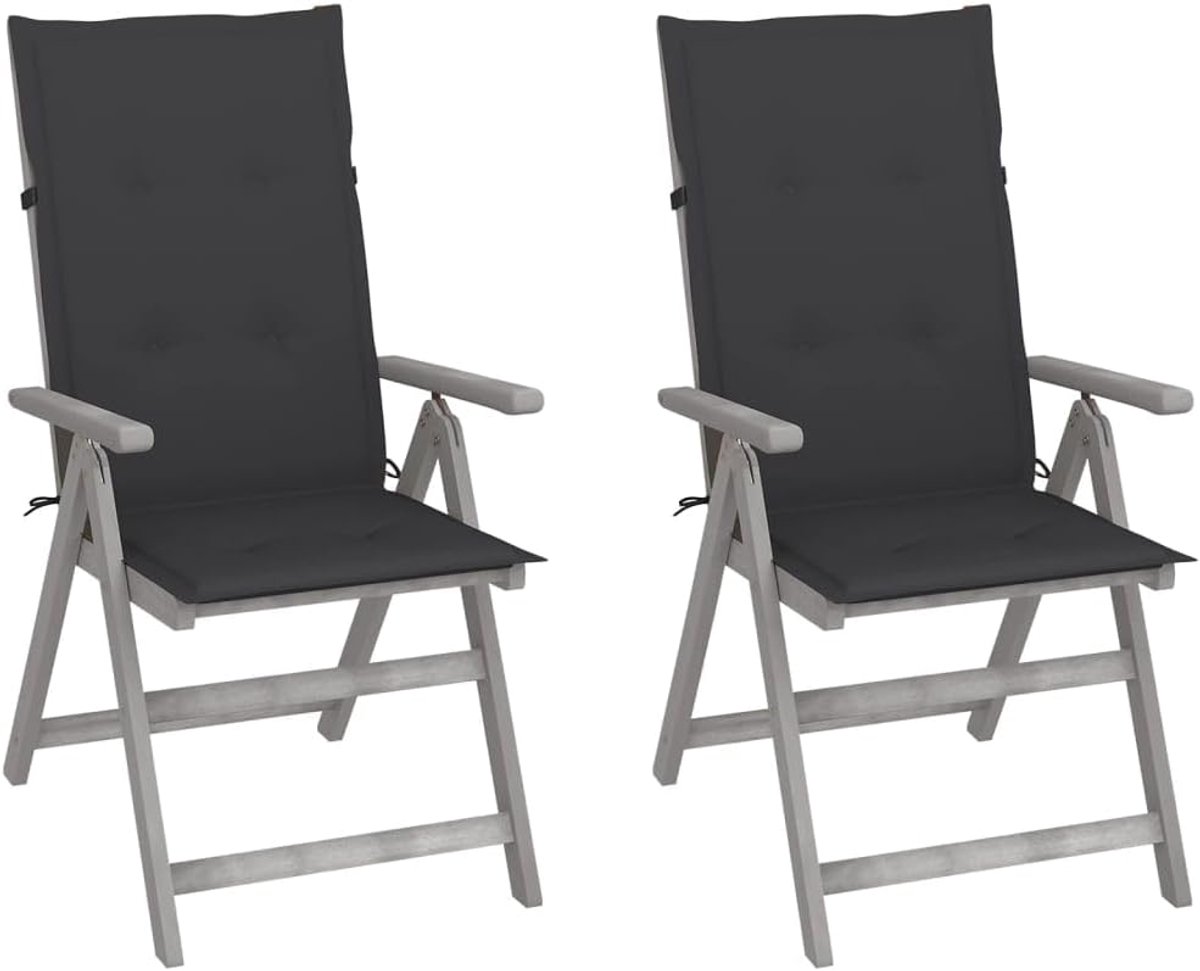 Set van 2 tuinstoelen met kussens, massief acacia, grijs, 5 posities, 100% polyester, tot 110 kg