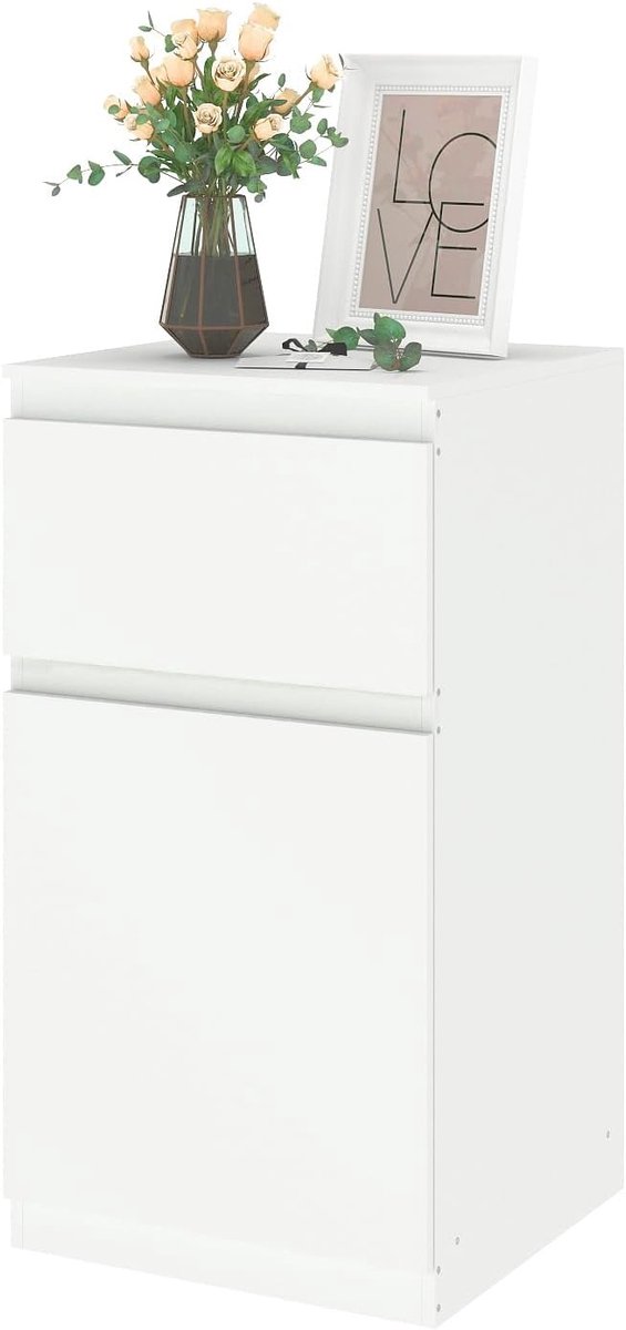 40 cm breed, 1 deur en 1 lade, kast voor kleine onderdelen, geschikt voor woonkamer, slaapkamer, kinderkamer, kantoor, wit, 40 × 40 × 75 cm