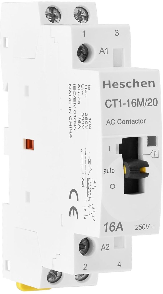 Modulaire AC-beveiliging 16A - 2 polen - 2NO - 220VAC spoelen - Voor DIN-rail montage met handmatige schakelaar